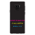 DistinctInk Clear Shockproof Hybrid Case for Galaxy Note 9 - TPU Bumper, Acrylic Back, Tempered Glass Monitor Protector - Matthew 9:29 - Because of Your Faith, It Will Happen