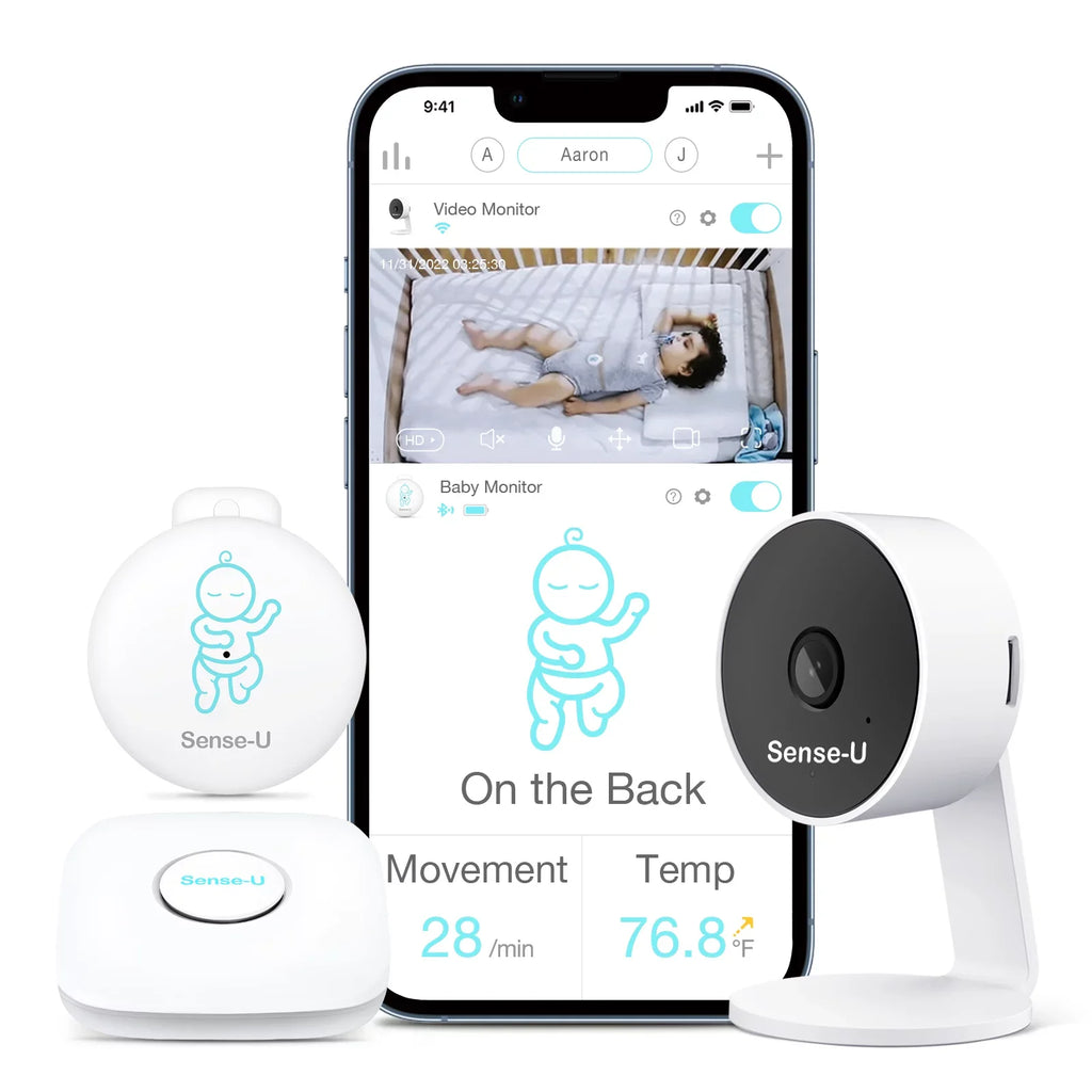 Sense-U Smart Baby Monitor 3+Camera; Audio; Video Baby Monitor That Notifies You for No Abdominal Movement; Rollover; High/Low Temperatures; Detected Motion; with Night Vision; 2-Way Talk; Long Range