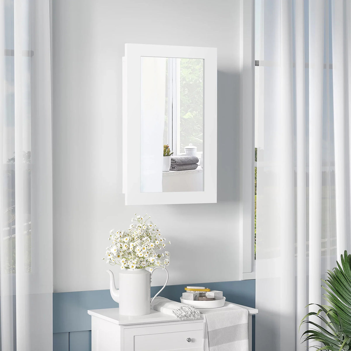 kleankin Bathroom Medicine Cabinet; Wall Mounted Mirror Cabinet; White