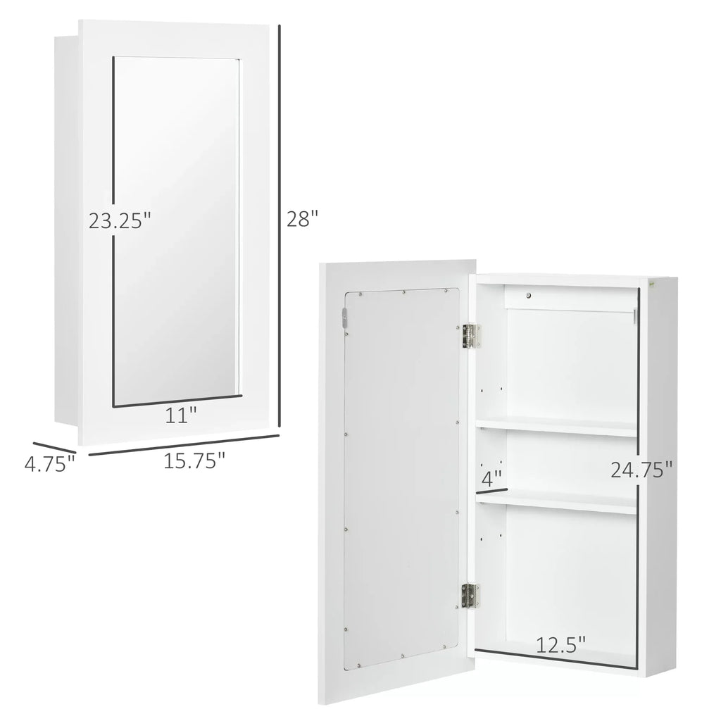 kleankin Bathroom Medicine Cabinet; Wall Mounted Mirror Cabinet; White