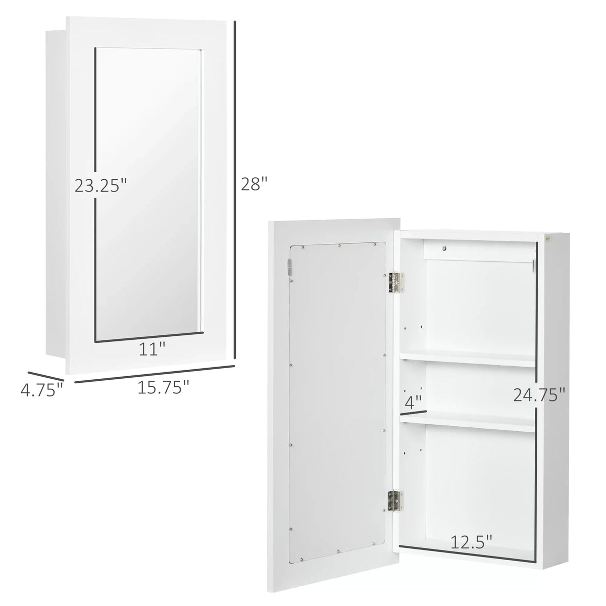 kleankin Bathroom Medicine Cabinet; Wall Mounted Mirror Cabinet; White