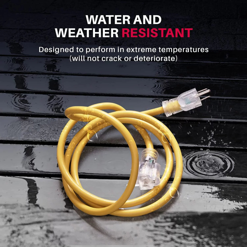 LifeSupplyUSA 100 ft Yellow Extension Cord - Long-lasting Outdoor & Indoor Use, 16 Gauge, 3 Prong, Lighted, Flexible, Oil & Abrasion Resistant, 10 AMP, 125V, 1250W, Smart Plug Compatible.