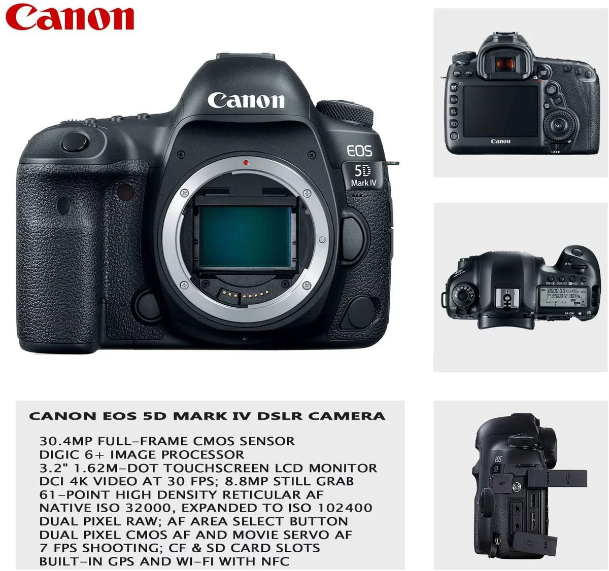 EOS 5d Mark IV DSLR Camera Premium Video Creator Kit with 24-105mm STM Lens + Monitor Series Headphones + Video LED Light + 32gb Memory + Monopod + High End Accessory Bundle