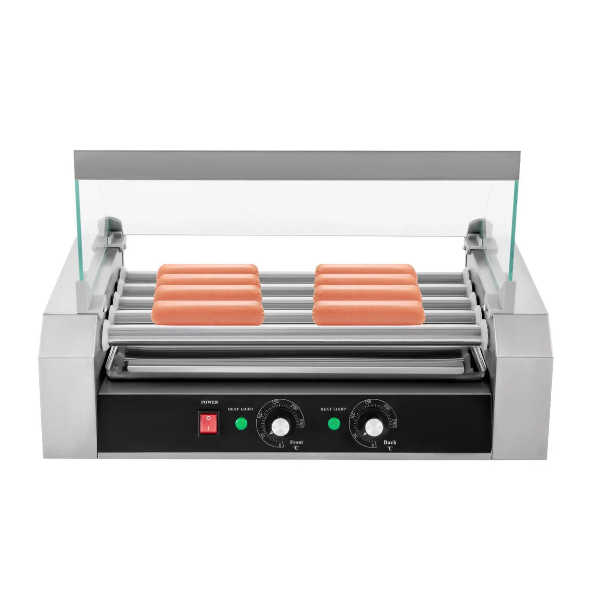 DENEST 110V Sausage Grilling Machine Set 12-Hot Dog Holds 0-250℃ W/5 Stainless Rollers