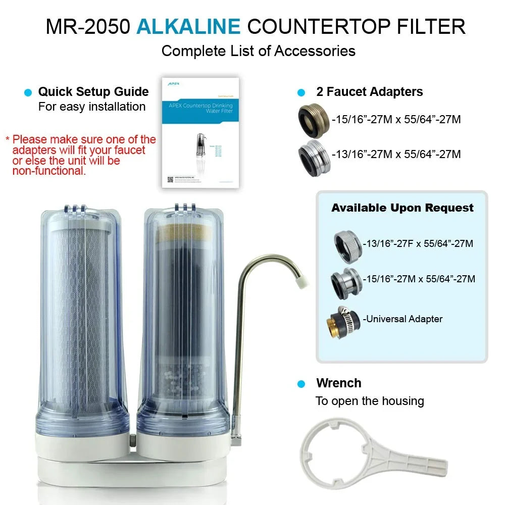 Dual Countertop Fluid Filter, Carbon and Mineral pH Alkaline Fluid Filter, Easy Install Faucet Liquid Filter - Reduces Heavy Metals, Bad Taste and Up to 99% of Chlorine - Black