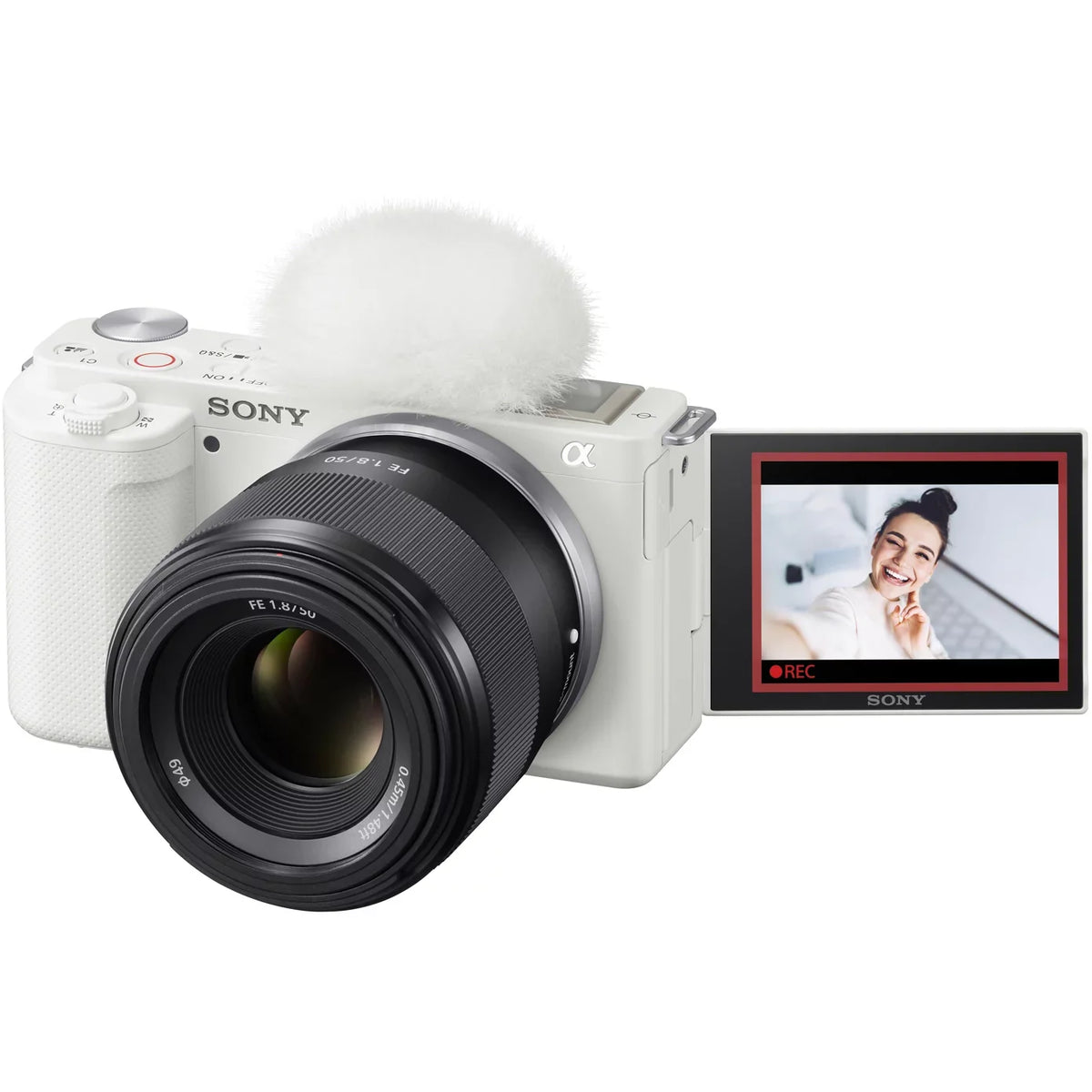 ZV-E10 Mirrorless Alpha APS-C Vlog Camera Body and 50mm F1.8 Large Aperture FE Lens SEL50F18F ILCZV-E10/W White Bundle with Deco Gear Case + Extra Battery + Photo Video Accessories Kit