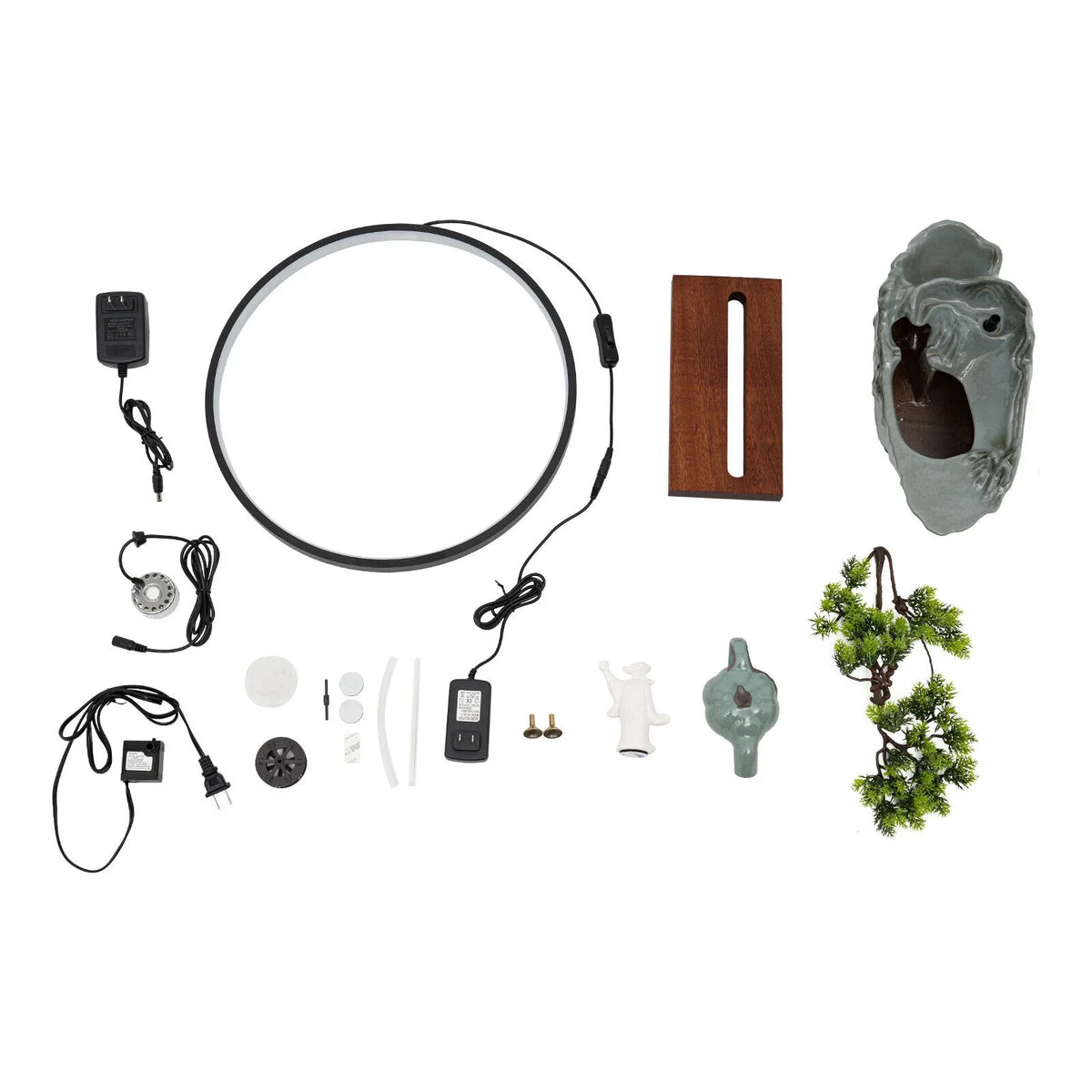 Tabletop Fountain with LED Light and Atomizer Streamfall Zen Meditation Desktop Rockery