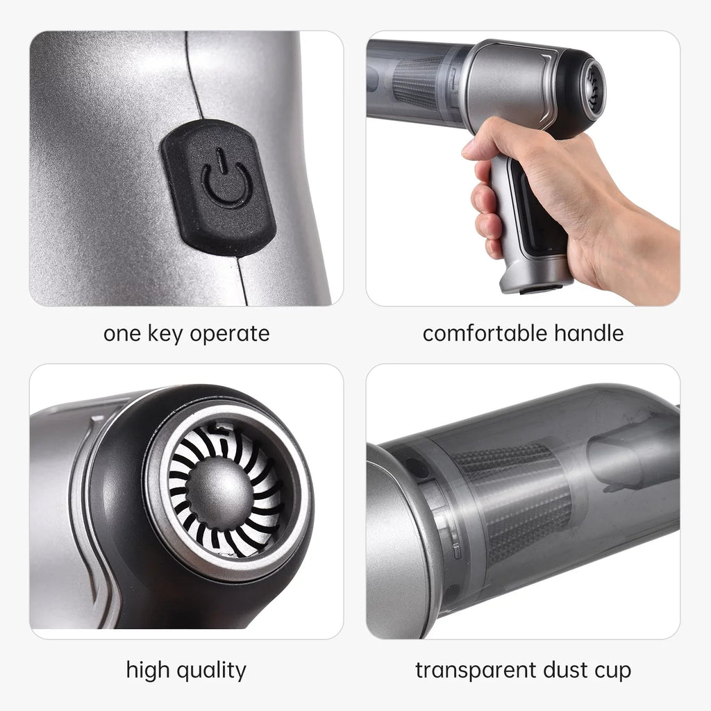 Tomfoto Handheld Car Handheld Cordless Cleaner Portable Air Duster & Hand Pump With 19000Pa Strong Suction USB for Pet Hair Dust Gravel Cleaning Home Office