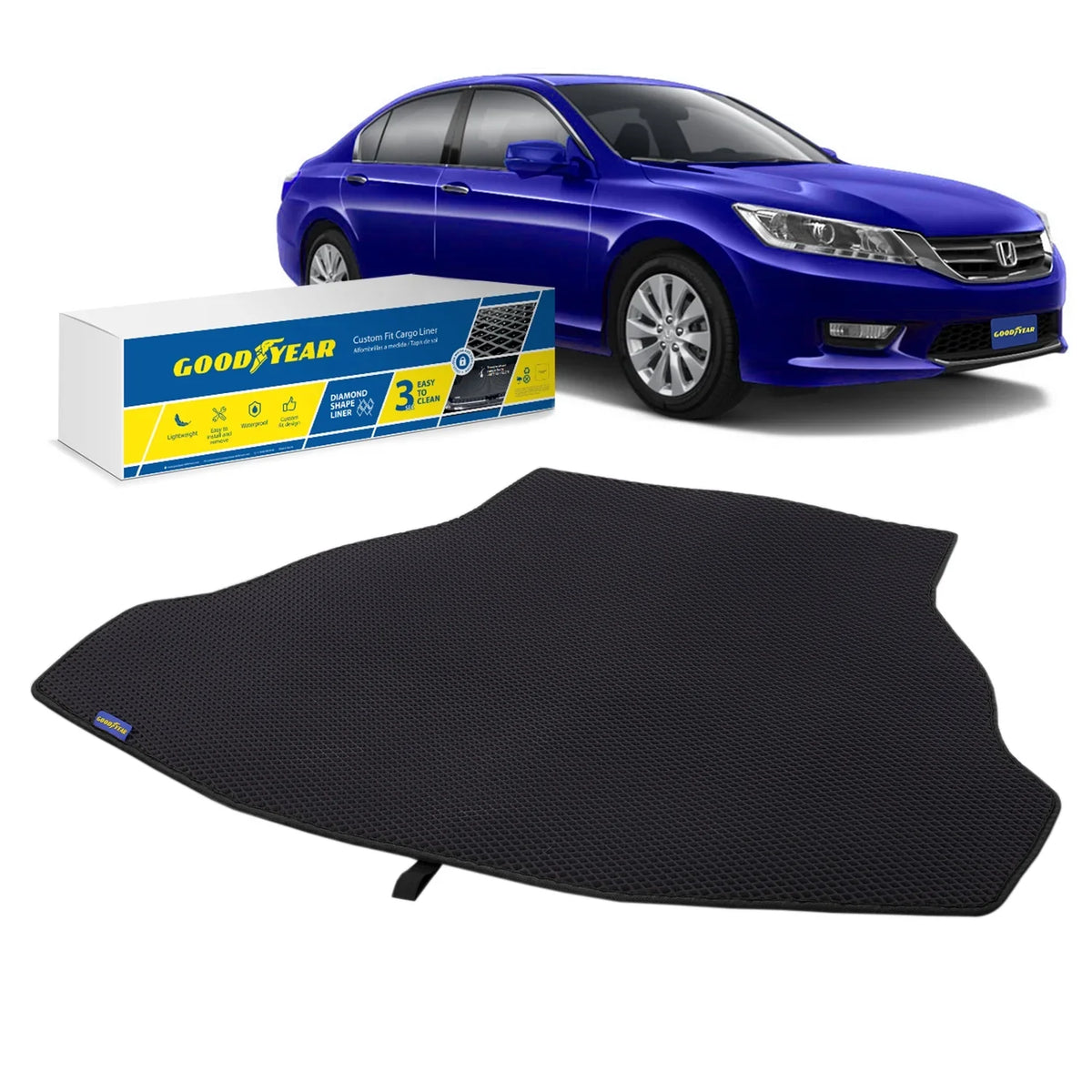 Goodyear Custom Fit Cargo Mat Liner for Honda Accord 2013-2017 Sedan - Heavy Duty Trunk Liner, Diamond Shape,Luggage with Fluid Trapping Technology - Anti-Slip Cargo Liner - GY004681