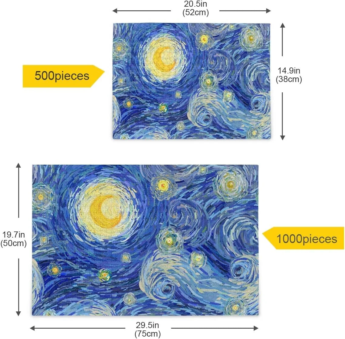 Wellsay Starry Night Sky Swirly Cloud Stars Glowing Moon Van Gogh Style Print Jigsaw Puzzles 1000 Pieces Puzzle for Adults Kids DIY Gift