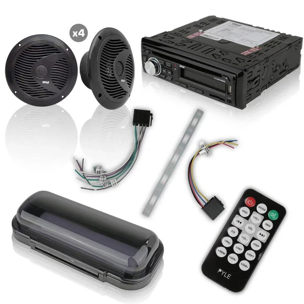PYLE PLCDBT95MRB - Wireless Bluetooth Marine Audio Stereo - Kit w/Single DIN Universal Size Radio Receiver; Hands-Free Calling; 6.5" Streamproof Speakers; CD Player; MP3/USB/SD Readers & AM/FM Radio