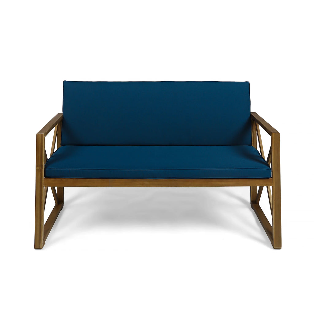 GDF Studio Arcadia Outdoor Acacia Wood 4 Seater Chat Set with Cushions, Brown and Dark Teal