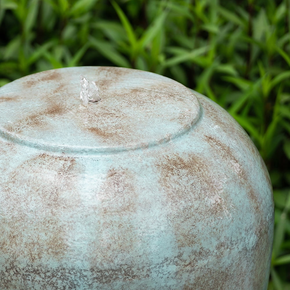 CoSoTower 19.5X19.5X32.5" Heavy Outdoor Cement Fountain Antique Blue, Cute Unique Urn Design Fluid Feature for Home Garden, Lawn, Deck & Patio