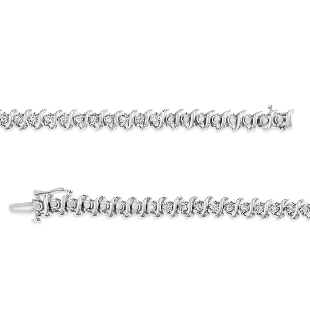 .925 Sterling Silver 1/2 Cttw Diamond Miracle Set "S" Link Tennis Bracelet - (J-K Color; I2-I3 Clarity) - Size 7.50