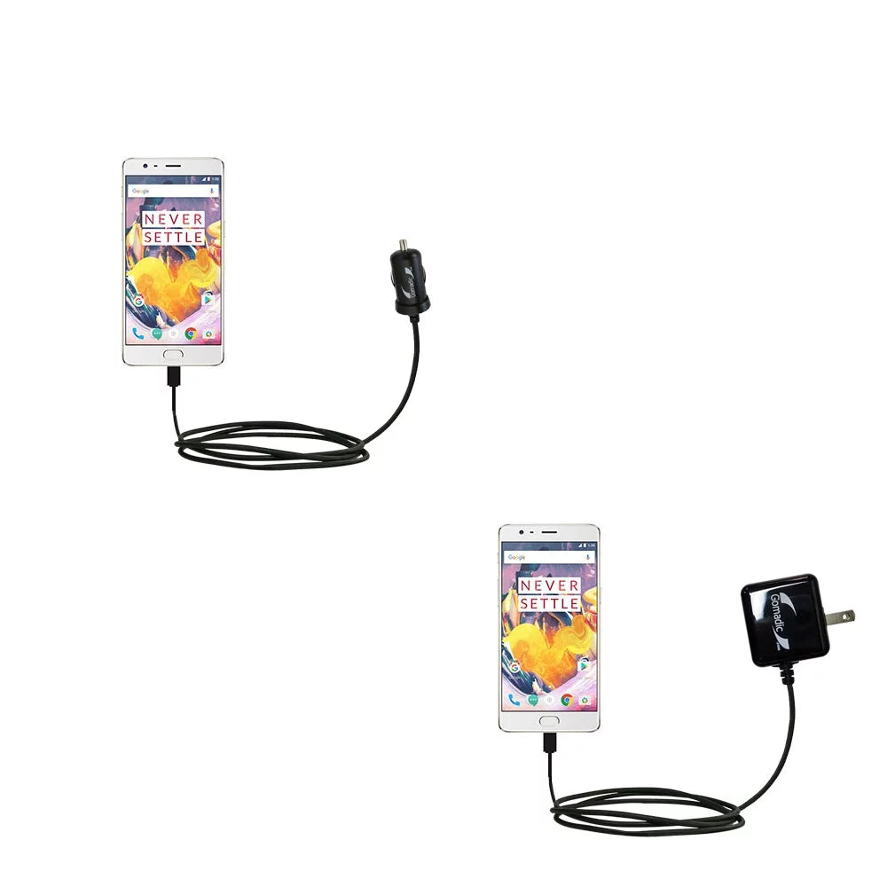 Gomadic Car and Wall Charger Essential Kit suitable for the OnePlus 3T - Includes both AC Wall and DC Car Charging Options with TipExchange