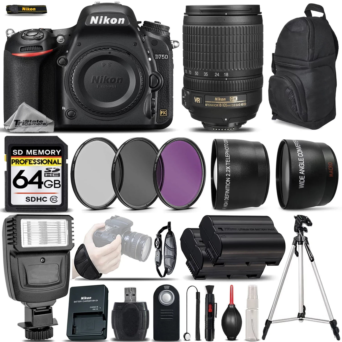 D750 DSLR Camera 24.3MP + 18-105mm VR Lens - Ultimate Saving Bundle
