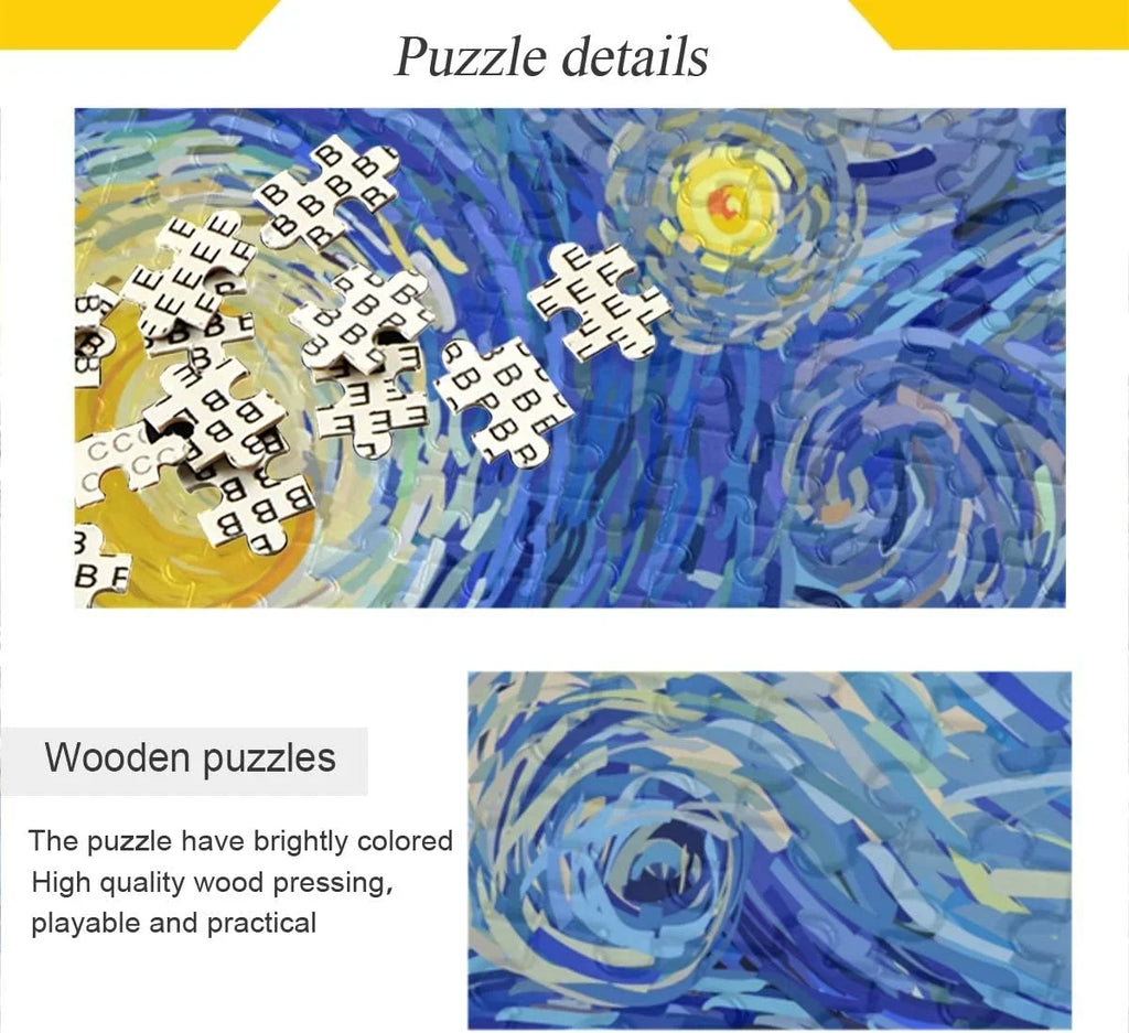 Wellsay Starry Night Sky Swirly Cloud Stars Glowing Moon Van Gogh Style Print Jigsaw Puzzles 1000 Pieces Puzzle for Adults Kids DIY Gift