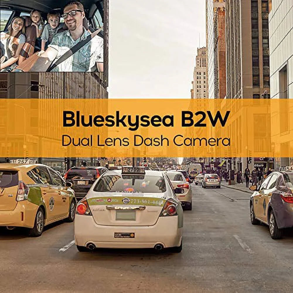 Blueskysea B2W 1080P Dual Dash Cam Front and Inside Dashcam HD Double Rotatable Lens Driving Recorder Camera with IR Night Vision 2'' Monitor 32GB SD Card for Uber Rideshare Lyft Car Driver