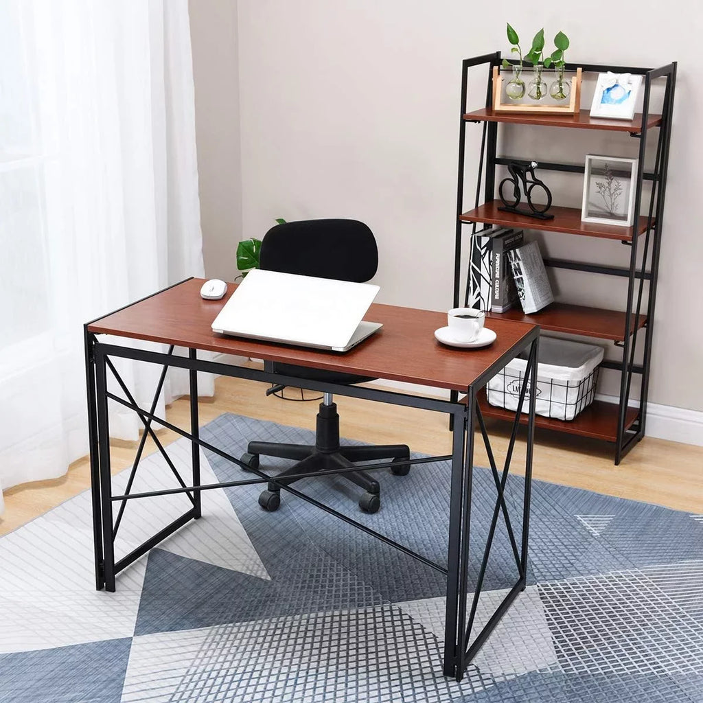 Writing Computer Desk Modern Simple Study Desk Industrial Folding Portable computer Table For Home Office Notebook Desk Walnut Brown Desktop Black Frame…