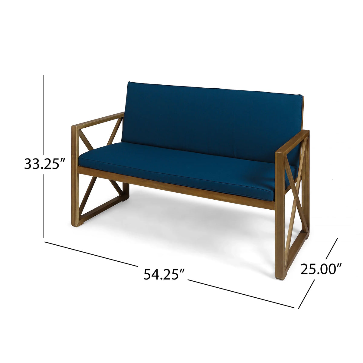 GDF Studio Arcadia Outdoor Acacia Wood 4 Seater Chat Set with Cushions, Brown and Dark Teal