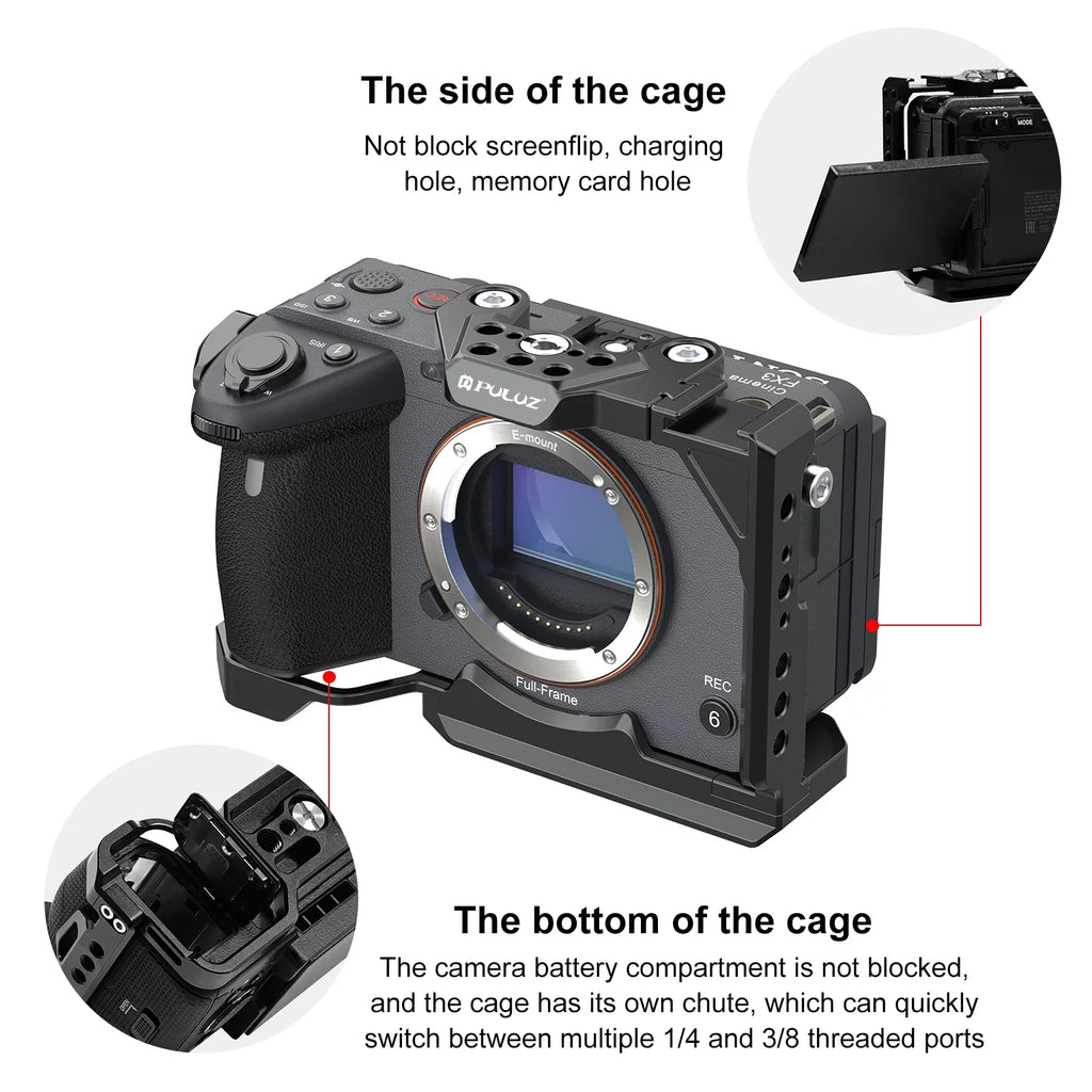 For ILME-FX30 / FX3 PULUZ Metal Camera Cage Stabilizer Rig with NOTA Slider(Black)