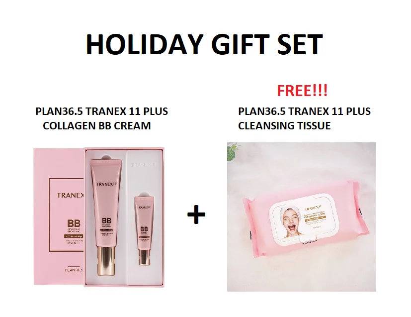 [HOLIDAY GIFT SET] PLAN36.5 TRANEX 11 PLUS Collagen BB Cream SPF50+ PA++++ [NO. 33 Dark Beige] + FREE $20 VALUE CLEANSING TISSUE 80 SHEETS + FREE SAMPLES * BEAUTY TALK LA *