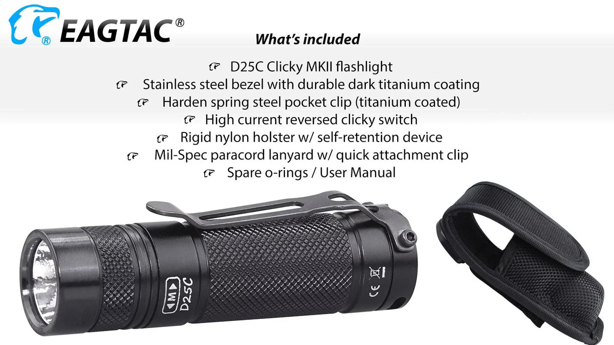 Eagletac D25C MKII Nichia 219C CRI92 LED Flashlight - 510 Lumen, 120 meter throw