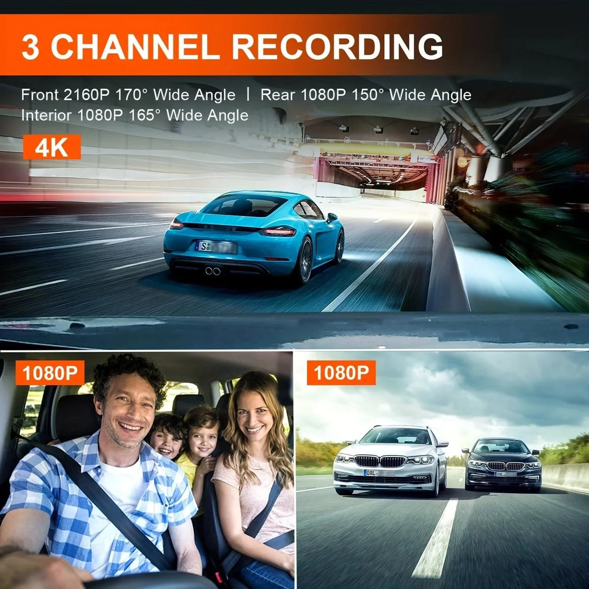 VVCAR 3 Channels Dash Cam 4K GPS 11" Touch Monitor Rear View Mirror Camera for Car Night Vision G-Sensor Parking Monitor 32GB Card
