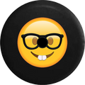 2018 2019 Wrangler JL Backup Camera Nerd with Glasses Text Emoji Face Spare Tire Cover for Jeep RV 33 Inch