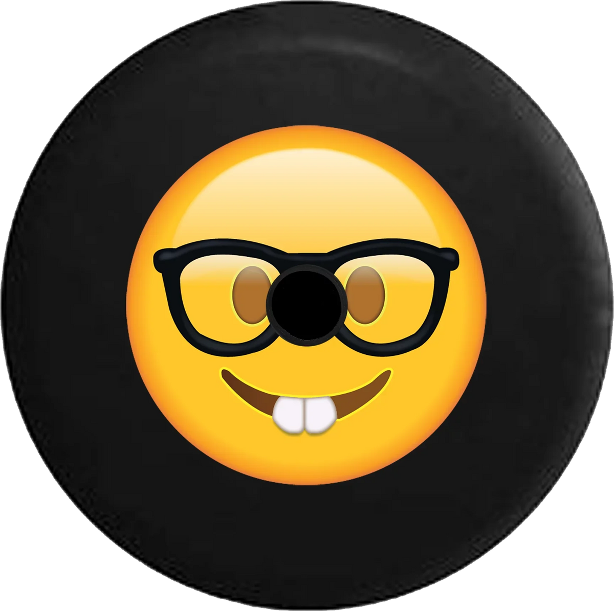 2018 2019 Wrangler JL Backup Camera Nerd with Glasses Text Emoji Face Spare Tire Cover for Jeep RV 33 Inch