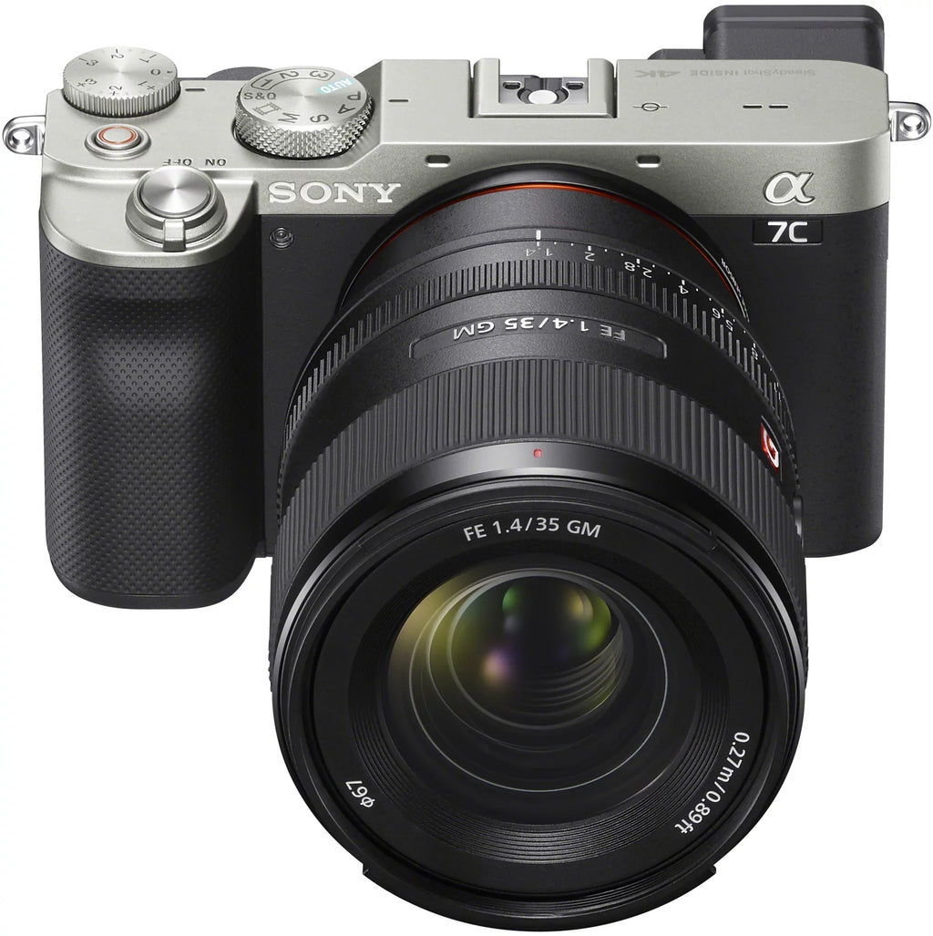 a7C Mirrorless Full Frame Camera Body + FE 35mm F1.4 GM G Master Lens SEL35F14GM Silver ILCE7C/S Bundle with Deco Gear Photography Backpack Case + Microphone + LED + Monopod and Accessories