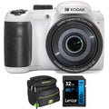 Kodak PIXPRO Astro Zoom AZ255-WH 16MP Digital Camera, 25X Optical Zoom, White Bundle with Lexar 32GB Capability 800x UHS-I SDHC Memory Card + Deco Photo Camera Bag