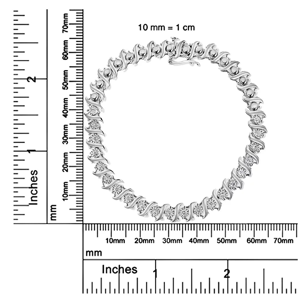 .925 Sterling Silver 1/2 Cttw Diamond Miracle Set "S" Link Tennis Bracelet - (J-K Color; I2-I3 Clarity) - Size 7.50