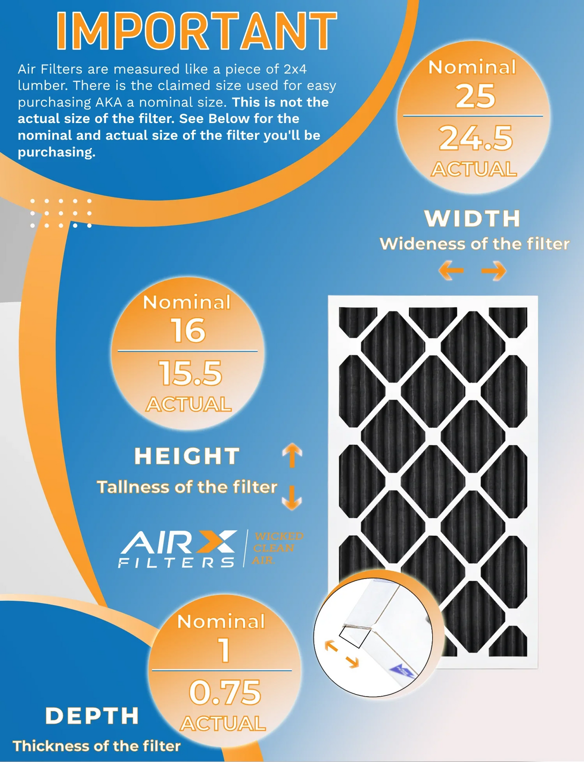 16x25x1 Air Filter MERV 8 Rating, 12 Pack of Furnace Filters Comparable to MPR 700, FPR 5, Pet Odor Retention Filters - Made in USA by AIRX FILTERS WICKED CLEAN AIR.