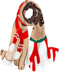 Hyjoy Christmas Pug Dog On White Long Silk Neck Scarf Lightweight Shawl Wrap Scarves for Women Girls